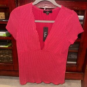 Lulu's Vibrant Rose Ribbed Short Sleeve Top